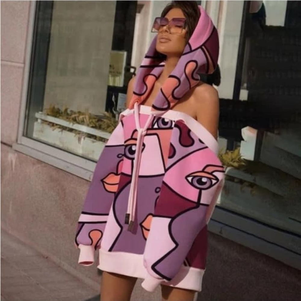 Stylish Off-the-Shoulder Sweater - Pink and Purple